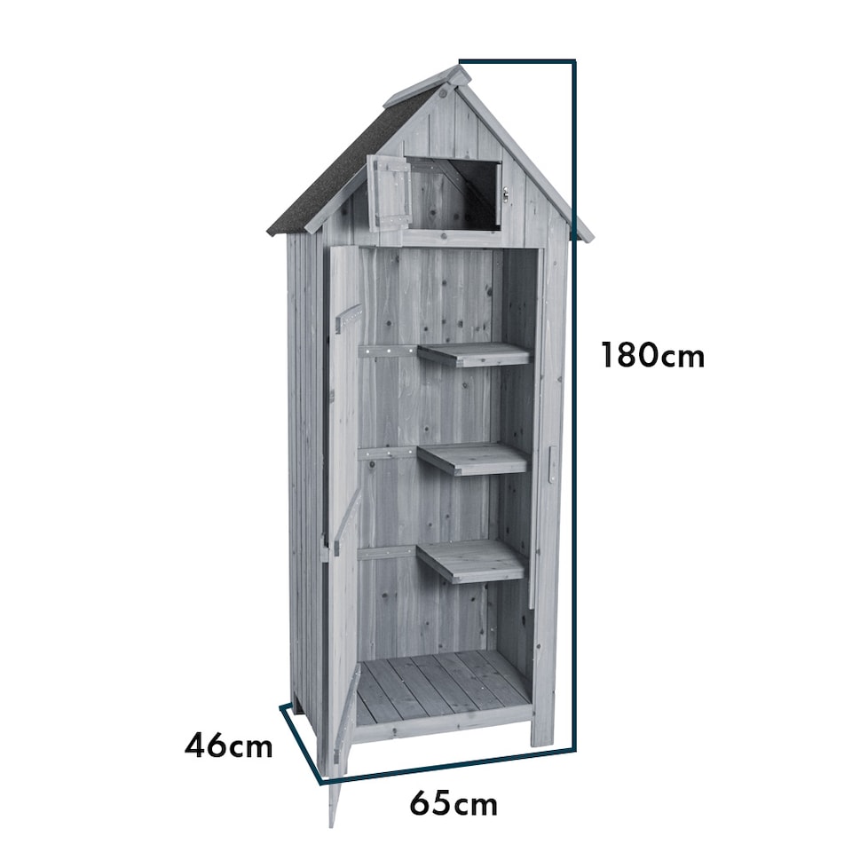 image 1 of JSH Bideford Tall 180cm Wooden Garden Storage Shed Unit with Pitched Roof - Grey