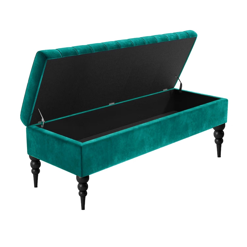 image 1 of Sierra Plain 90cm Ottoman Storage Bench - Plush Velvet Shoe Bench - Emerald Green Upholstery Footstool with Storage