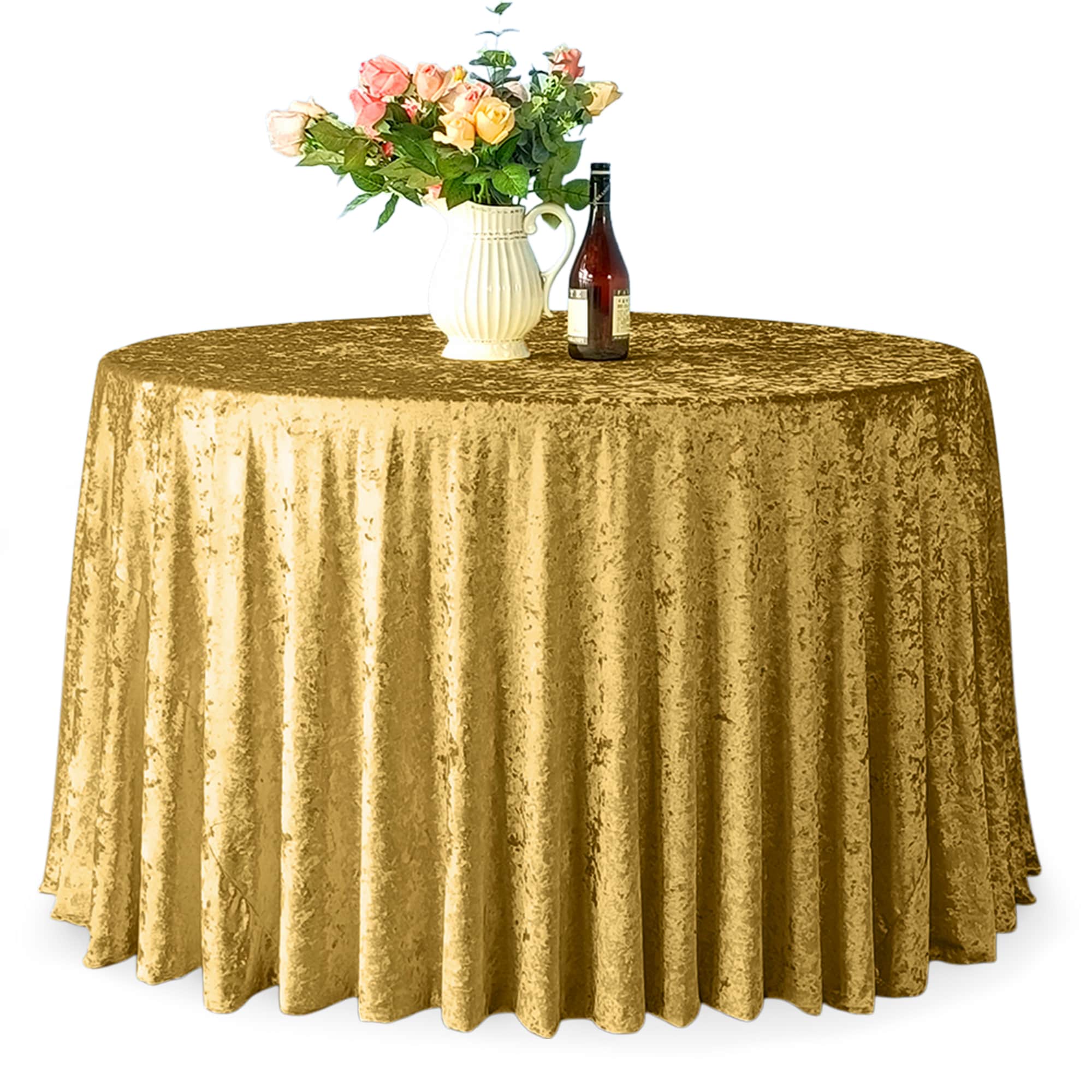Round Crushed Velvet Table Cloth, Washable Soft Fabric Glitz Table Cover - 90"