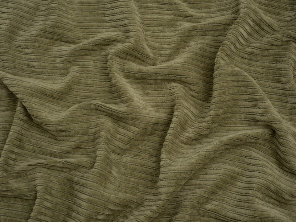 Minerva Core Range Green 5 Wale Velour Rib Stretch Knit Cord Fabric for Dressmaking, 150cm / 59" Wide - per metre