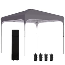 Outsunny 3 x 3M Pop Up Gazebo, UPF 50 Foldable Canopy Tent with Wheeled Carrybag, 4 Leg Weight Bags, Height Adjustable Marquee Shelter 1 person easy setup for Outdoor Garden Patio Party, Dark Grey