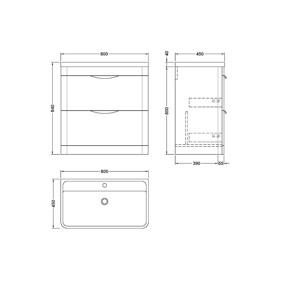 image 1 of Floor Standing 2 Drawer Vanity Unit with Polymarble Basin - 800mm - Gloss White White