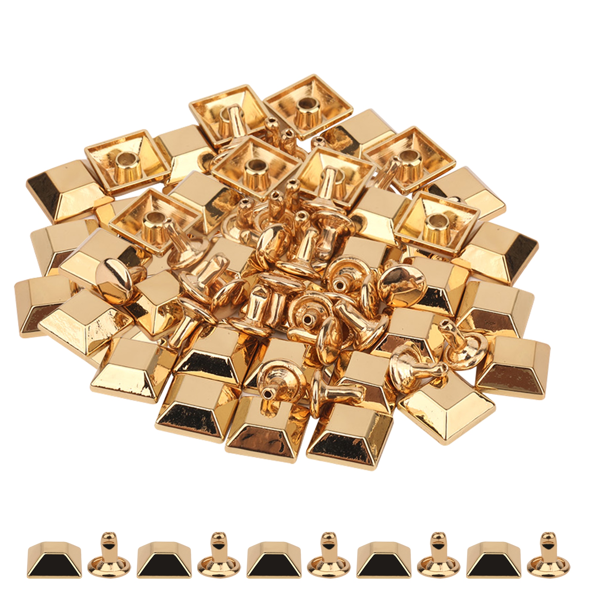 Neel Blue 10mm Pyramid Feet Cap with 7mm Back Rivets - 25pcs in Gold