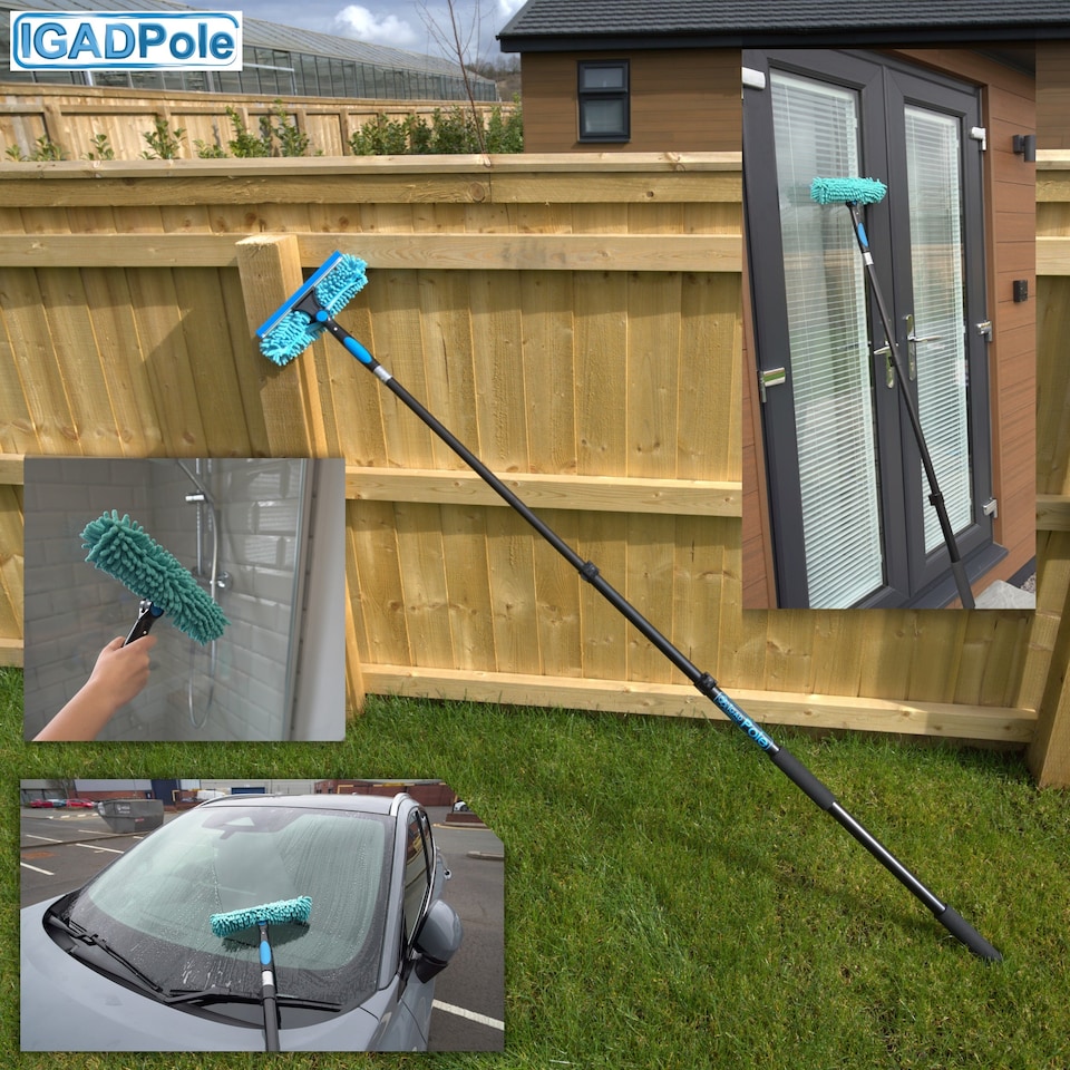 image 1 of 6.6ft Window Squeegee with Extension Pole, Window Cleaner Tool with 2-Stage Telescoping Pole, Window Cleaning Kit with 6.6ft Pole(2m) & Microfiber Cloths, 2 Blades Replacements