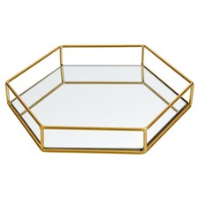 Hexagon Metal Gold Mirror Tray | Gold | M | 1