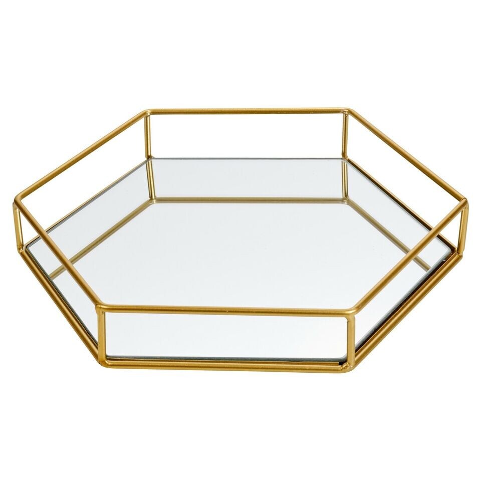 image 1 of Hexagon Metal Gold Mirror Tray | Gold | M | 1