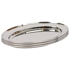 Argon Tableware 3x Oval Serving Platters - 35 x 24cm - Stainless Steel Dinner Tray Oval Plate Small Appetizer Serving Dishes | Silver | Silver | 35 x 24 x 2 CM | 3