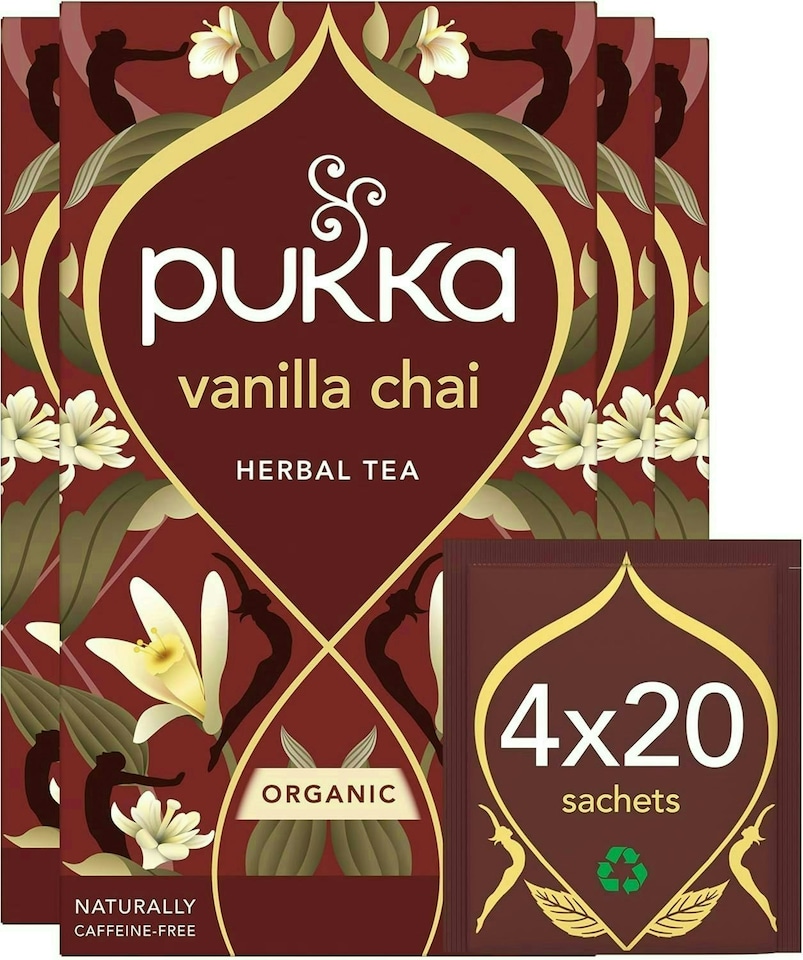 image 1 of Pukka Herbs Organic Herbal Tea, Vanilla Chai, 4 Packs, 80 Teabags | Brown | 4