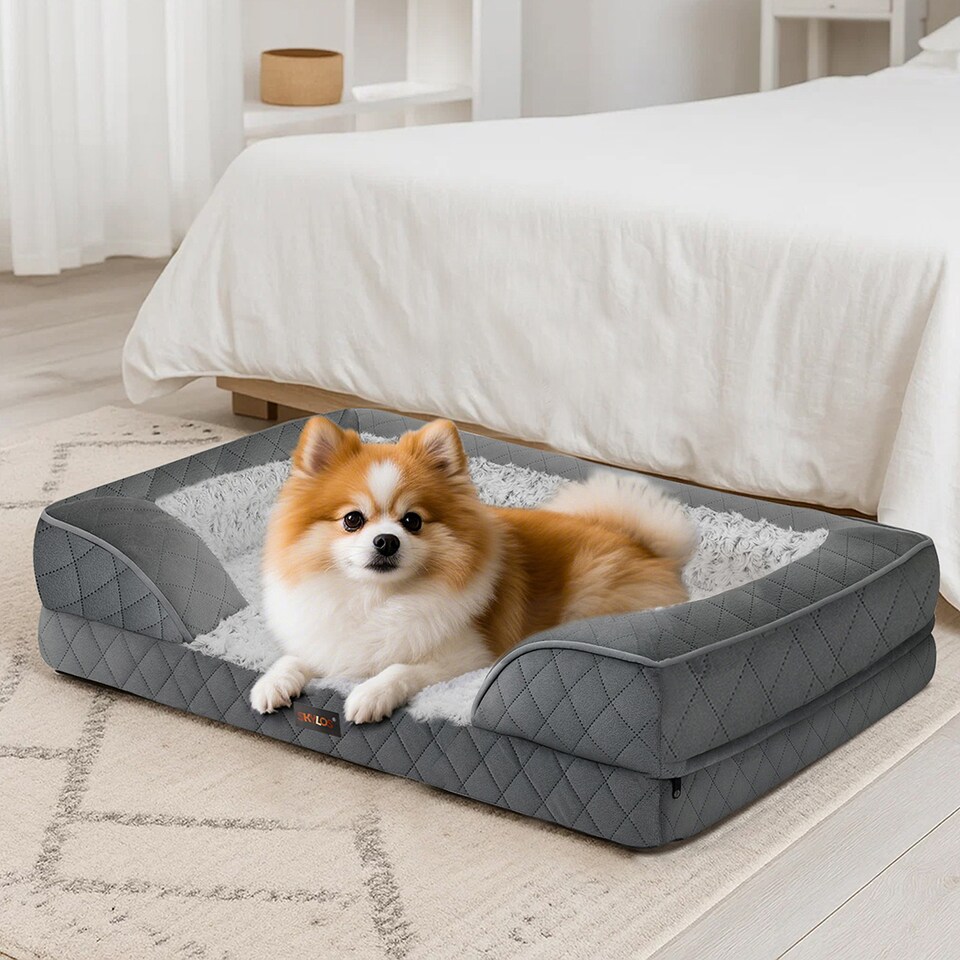 image 1 of Skylos Orthopedic Pet Bed Dog Memory Foam Cushion Calming Mat Washable Large Grey | Grey | Large