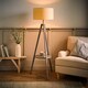 image 2 of ValueLights Morrigan Natural Shade Grey Wood Tripod Floor Lamp | Cream