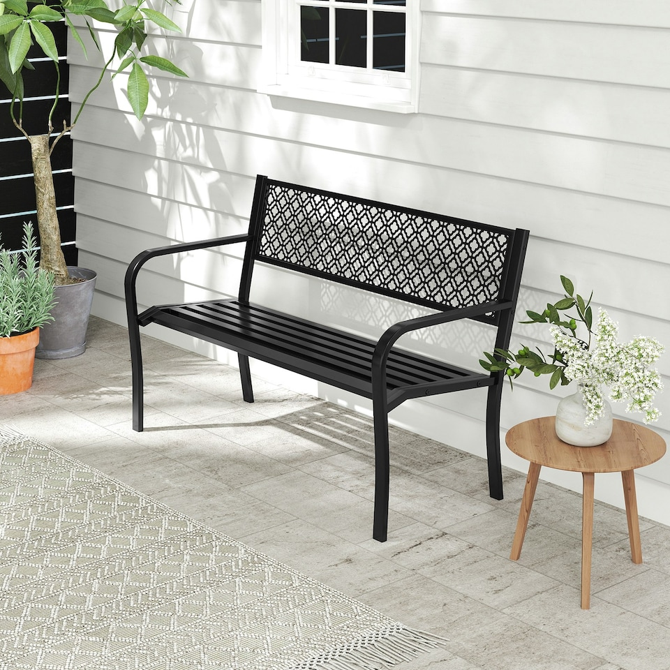 image 1 of COSTWAY Outdoor Garden Bench Metal Patio Loveseat-Black Black