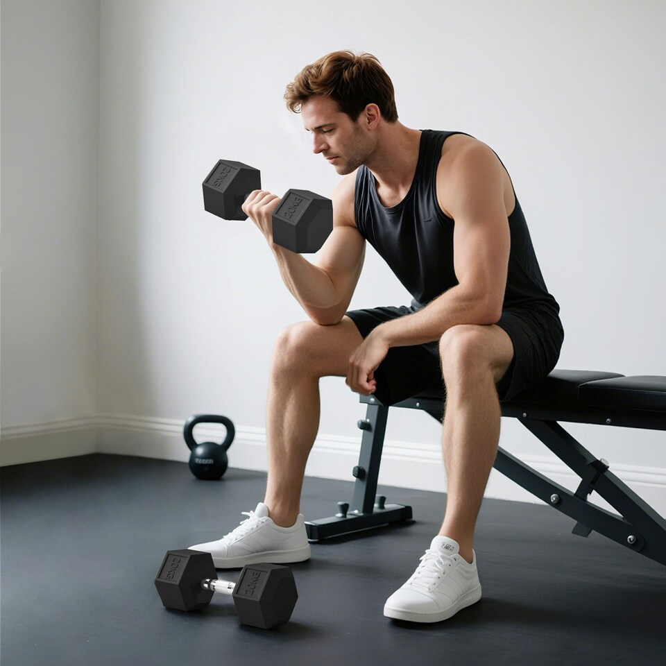 image 1 of HOMCOM 20KG Single Rubber Hex Dumbbell Portable Hand Weights Dumbbell Home Gym