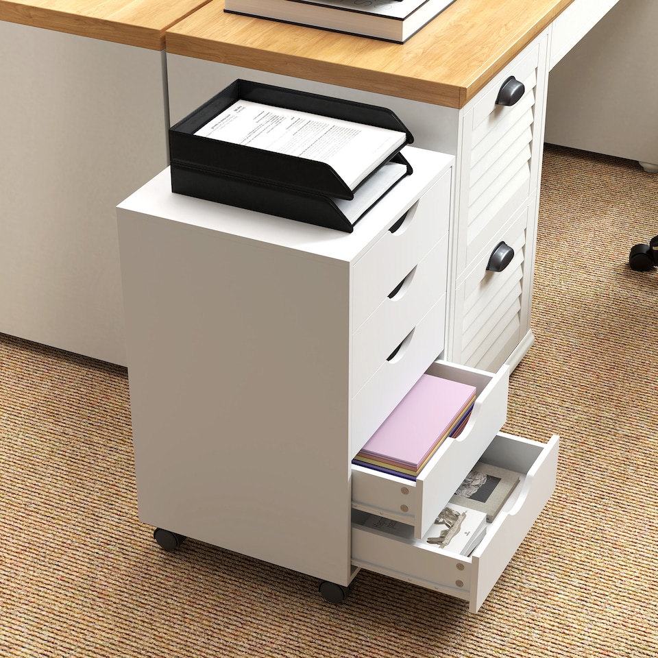 image 1 of HOMCOM Filing Cabinet with 5 Drawers, Under Desk Drawer, White | White | White