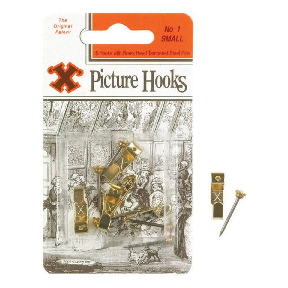 X Picture Hooks No 1 Brass Plated 5pk - One Colour - One Size