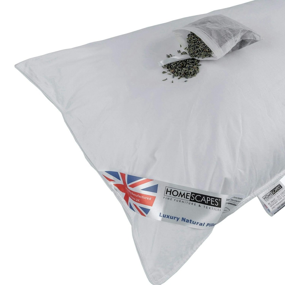 image 1 of Homescapes Super Microfibre Lavender Pillow with Dried Lavender Insert | White | 48cm x 74cm (19" x 29")