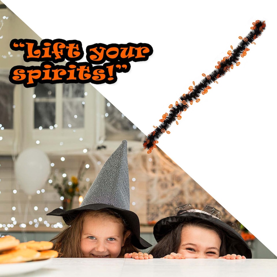 image 1 of vfm-estore Halloween Pumpkin Tinsel Decoration 2m - Spooky Indoor Party Garland