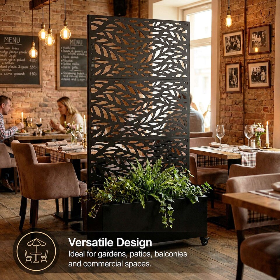 image 1 of Nicoman Metal Privacy Screen with Planter Pot Leaf Pattern