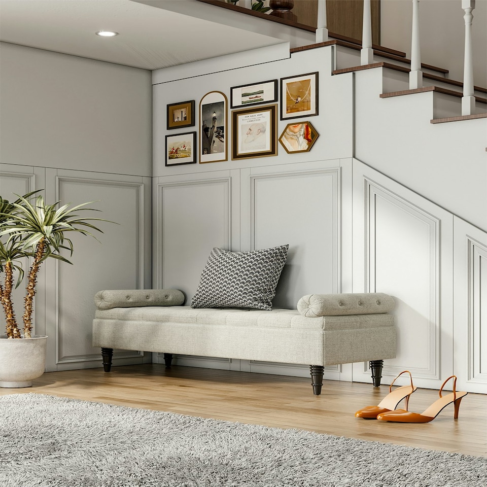 image 1 of Living and Home Storage Ottoman Bench with Armrests