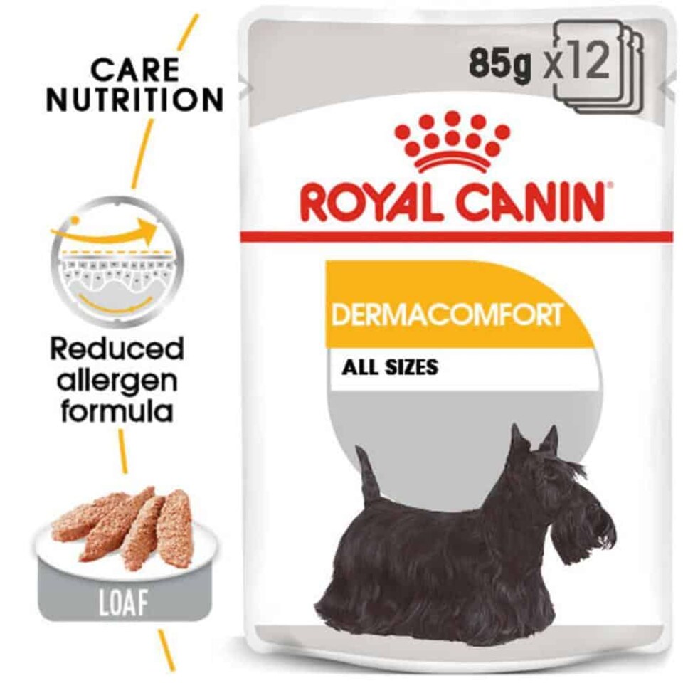 image 1 of Royal Canin Dermacomfort Adult Loaf Wet Dog Food Pouches - 12 x 85 g (Skin Support)