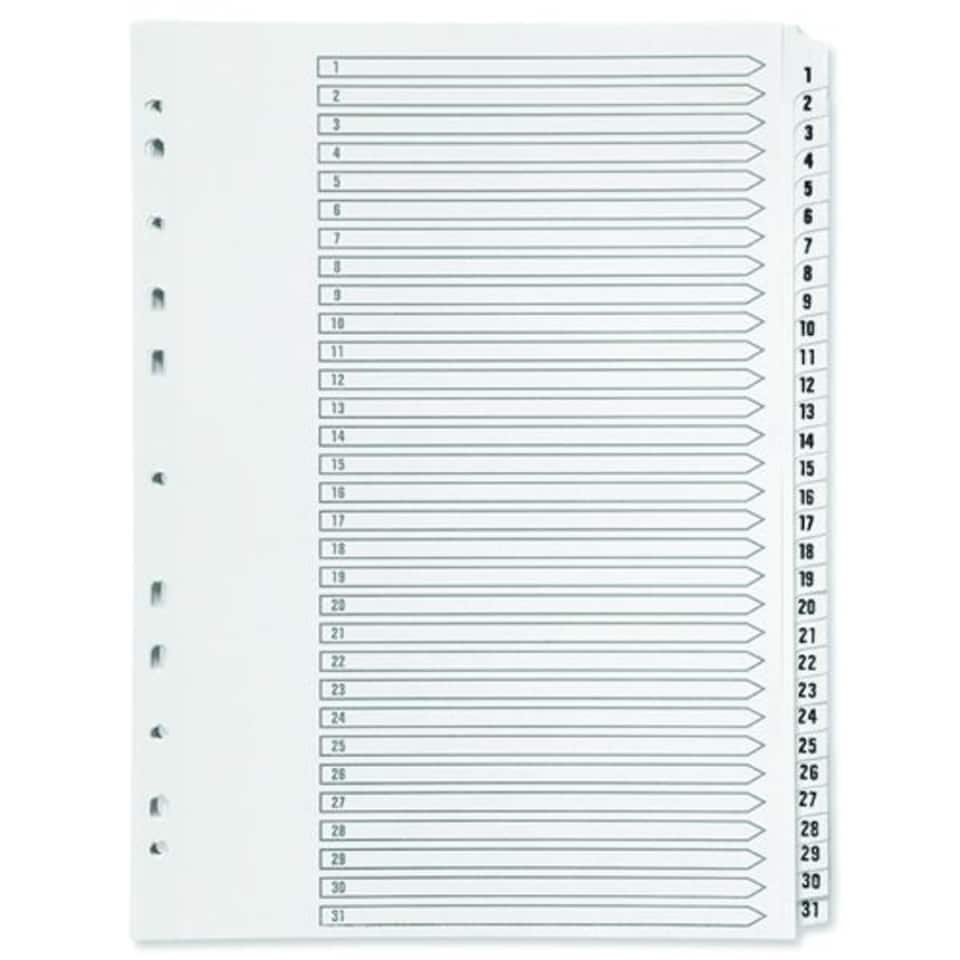 image 1 of A4 White Plastic 31 Part Tabbed File Index Dividers for ring binders/lever arch