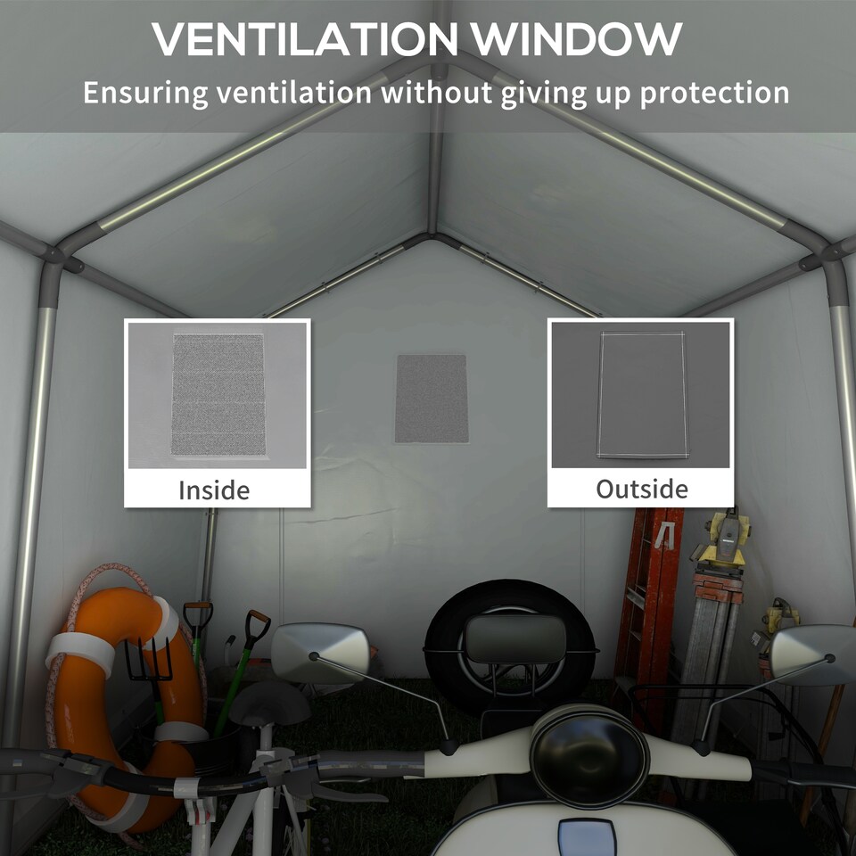 image 1 of Outsunny 3 x 3m Garden Storage Tent, Portable Shed with Heavy Duty Galvanised Steel Frame, Ventilation Window, Rollup Zipper Door, for Bike, Motorbike, Garden Tools, Dark Grey