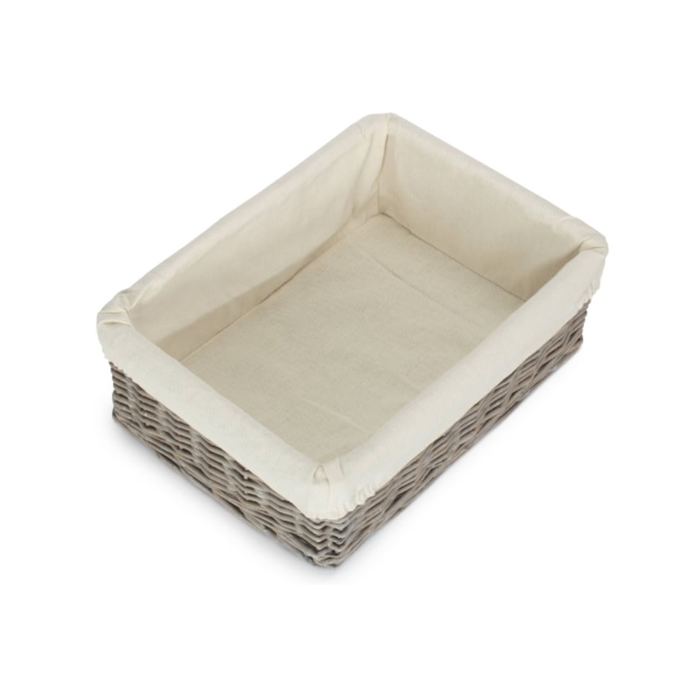 image 1 of Medium Wicker Grey Wash Lined Storage Tray | Grey | Grey Wash