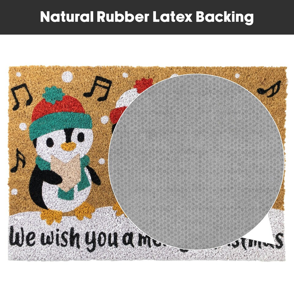 image 1 of JVL Festive Christmas Coir Doormat with Latex Back 40x58cm, Penguins