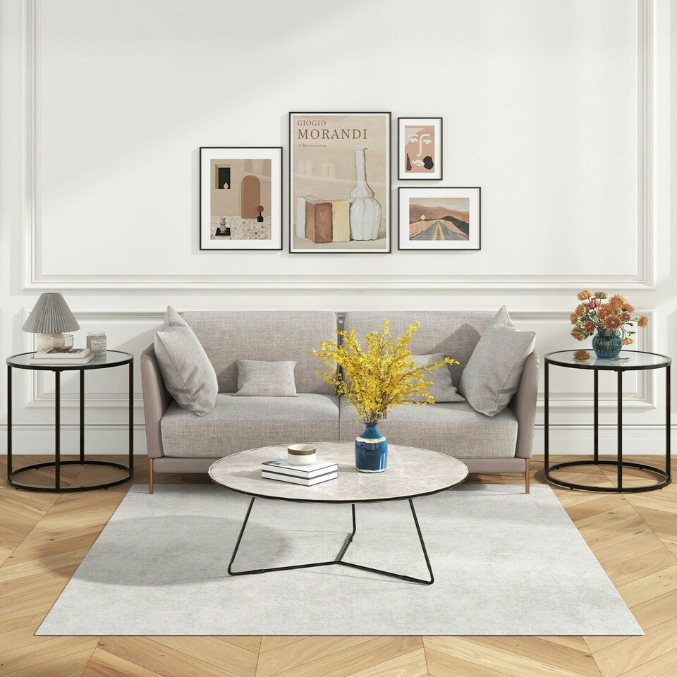 image 1 of COSTWAY Glass End Table 50cm Round Side Table White