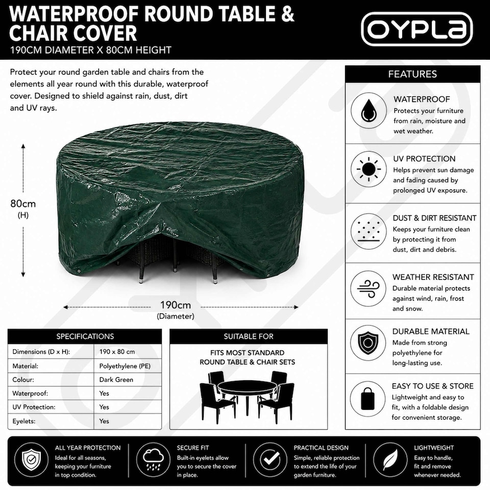 image 1 of Waterproof Garden Patio Furniture Round Table And Chair Cover | Green