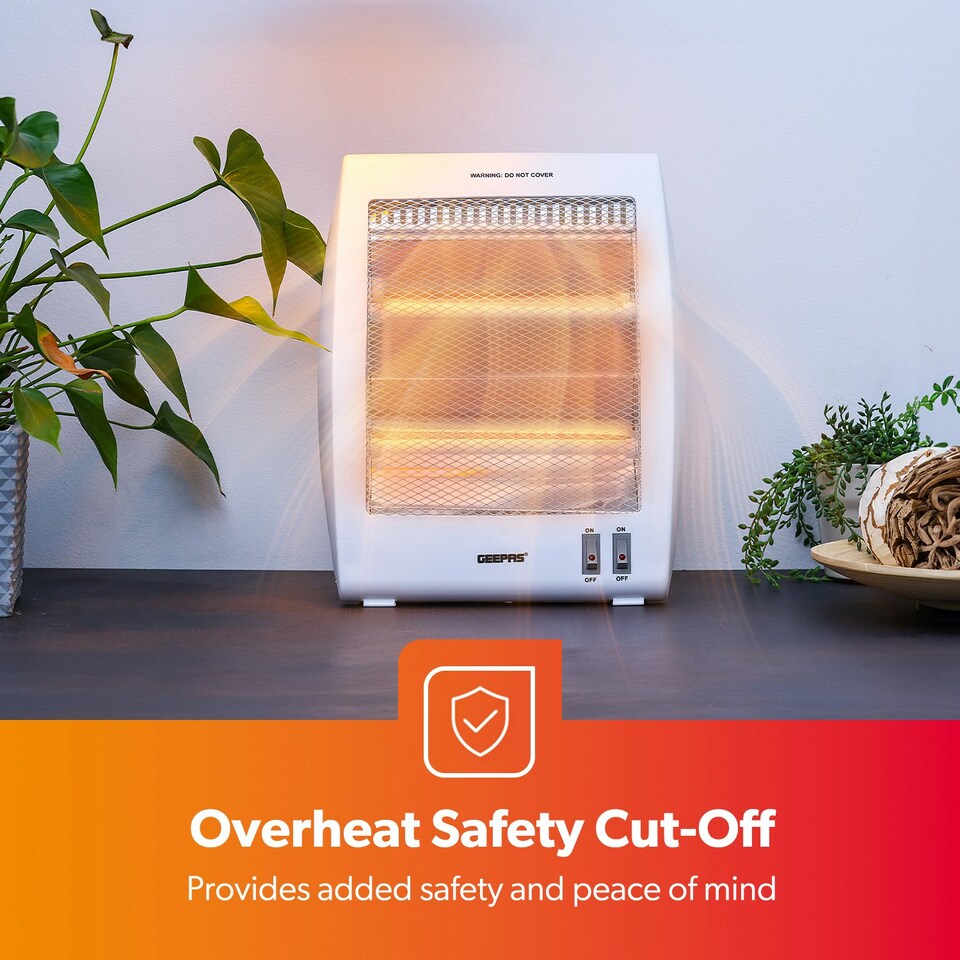 image 1 of GEEPAS Quartz Halogen Heater | 2 Heat Settings 400W/800W, White