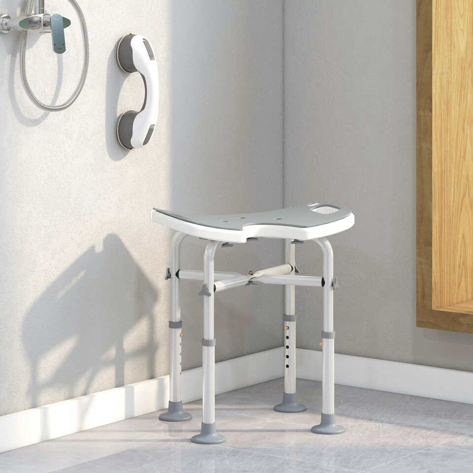 image 1 of HOMCOM Aluminium Shower Stool for Elderly Disabled Bath Stool Grey
