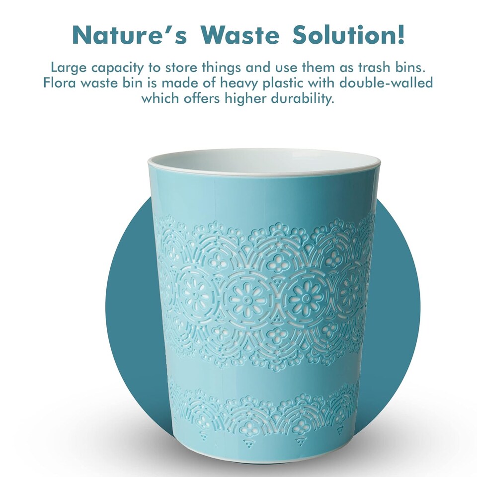image 1 of Blue Canyon Blue Flora 9L Waste Bin Stylish Plastic Rubbish Container for Office Kitchen Bathroom and Home Use