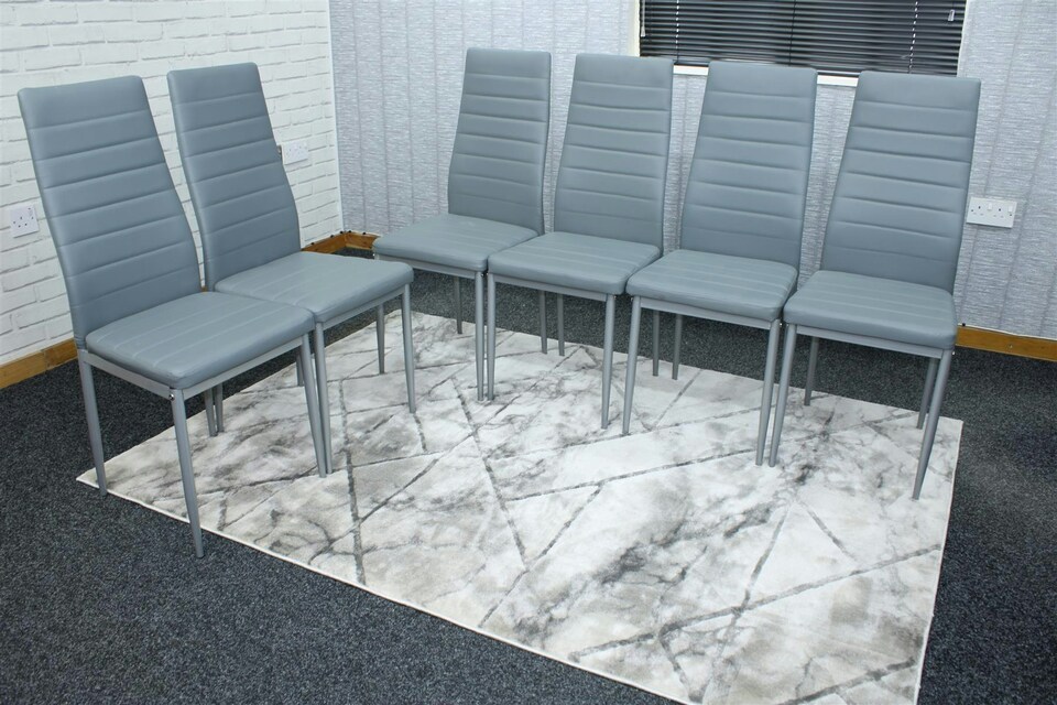 image 1 of Leather Dining Chairs Set of 6 Grey Kitchen Chairs | Grey