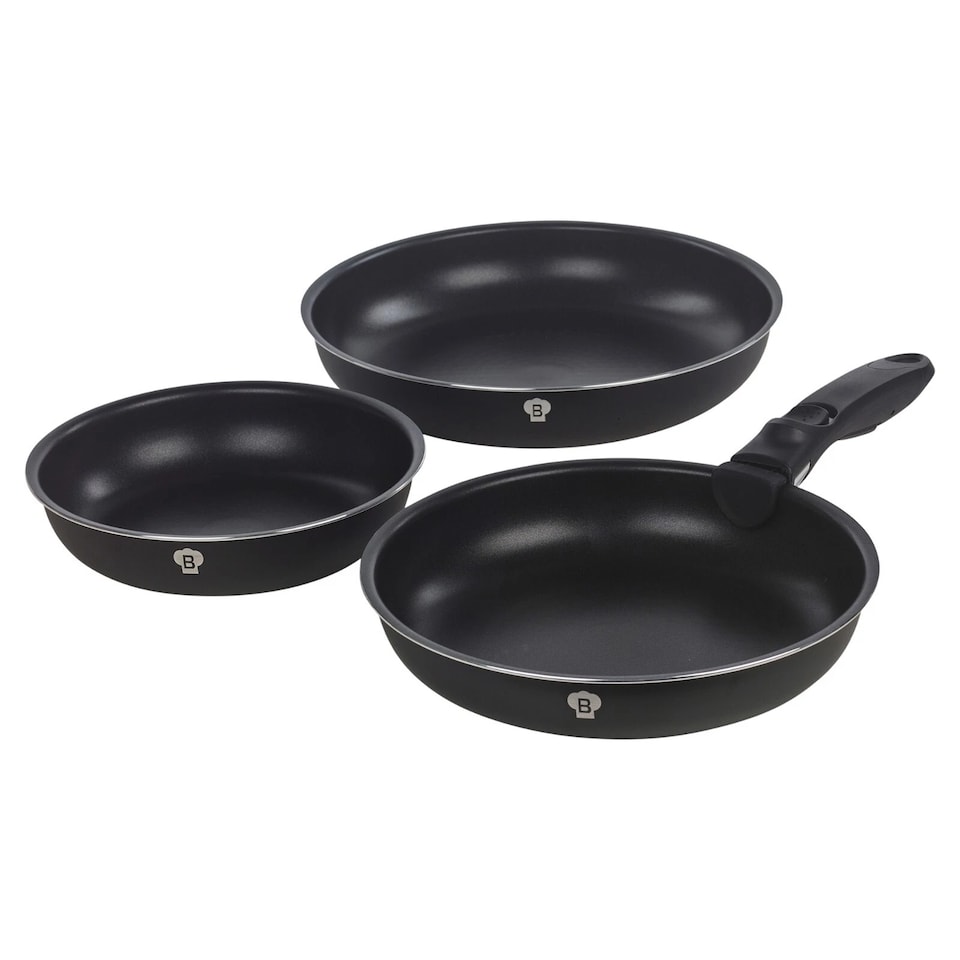 image 1 of Aluminium Induction Space Saving Pots Frying Pan Set Detachable Handle and 6 Tools | Black | Aquamarine | 3pc Frying Pan with Handle