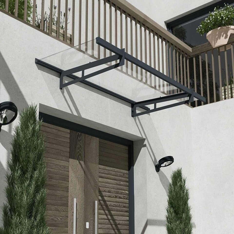 image 1 of Patio Cover Bremen Door Awning Canopy 2050 Clear - Aluminium/Acrylic - L205 x W93.5 x H18.7 cm - Dark Grey Grey
