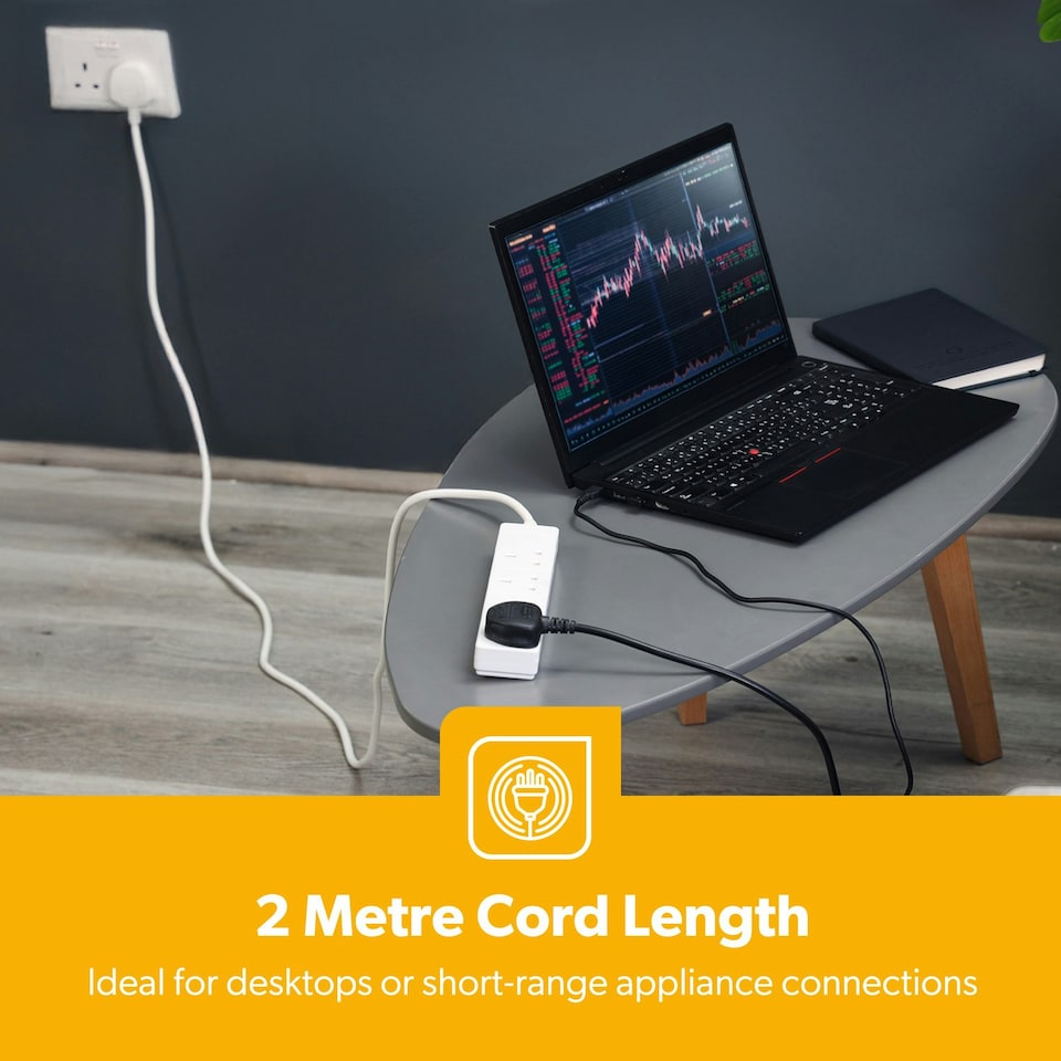 image 1 of GEEPAS 4 Gang Extension Lead With Neon Light, 2m Cable