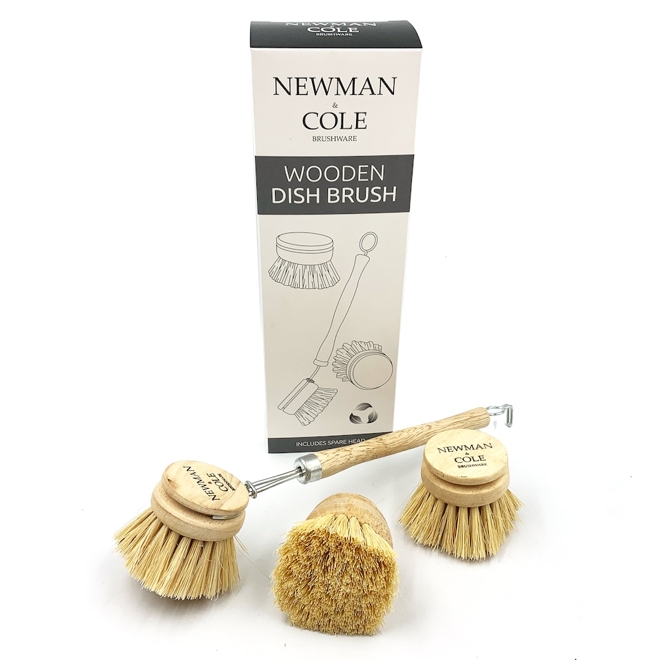 image 1 of Wooden Dish Brush Set with Natural Bristles and Replacement Heads