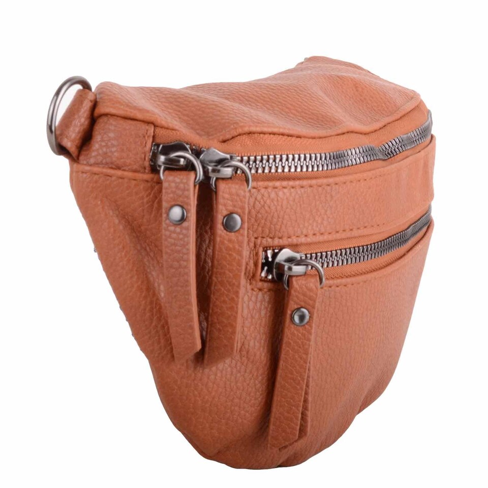 image 1 of Lorenz Womens Grained PU Leather Bumbag Waist Clutch Bag with Detachable Strap | Brown | Tan