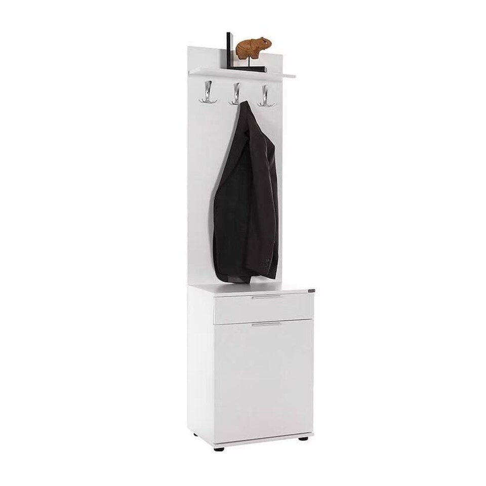 image 1 of Adore White Hall Stand with Drawer, Hooks & Shoe Cupboard - Entryway Organiser White