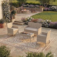 Garden Vida Kendal 4 Seater Rattan Set Chair Sofa Coffee Table Outdoor Garden Furniture, Natural