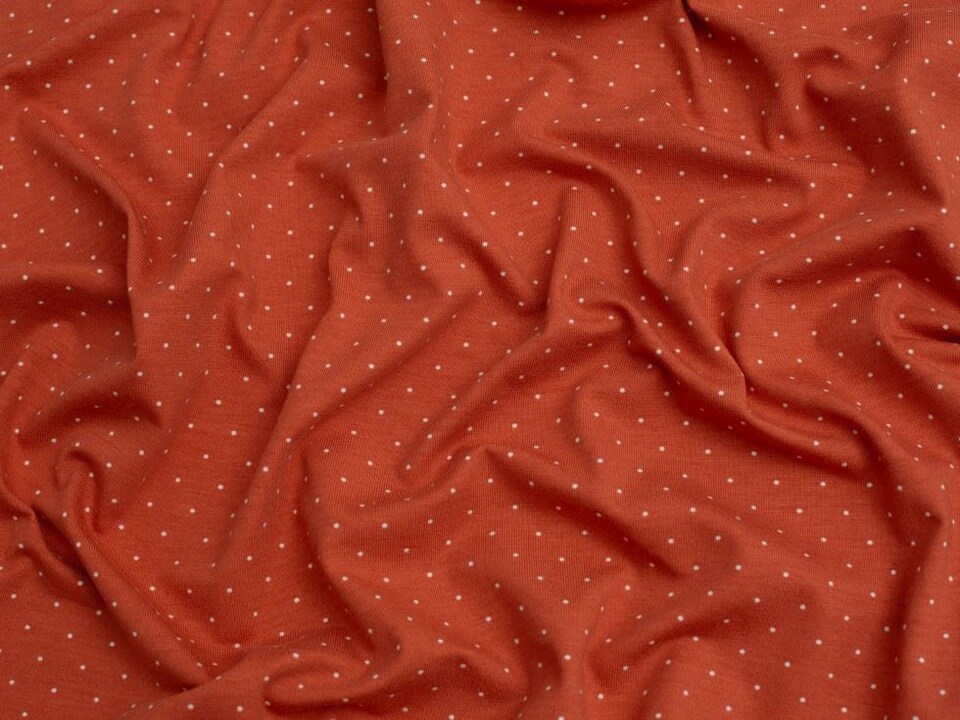 Orange Pindot Cotton Jersey Stretch Knit Fabric for Dressmaking, 150cm / 59" Wide - per metre