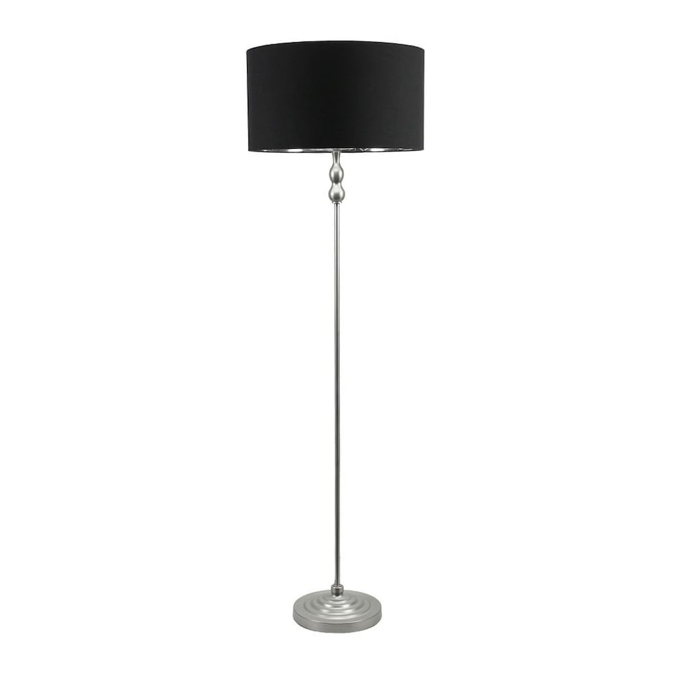 image 1 of ValueLights Maggie Chrome Candlestick Floor Lamp with Black with Chrome Inner Lamp Shade and LED Bulb