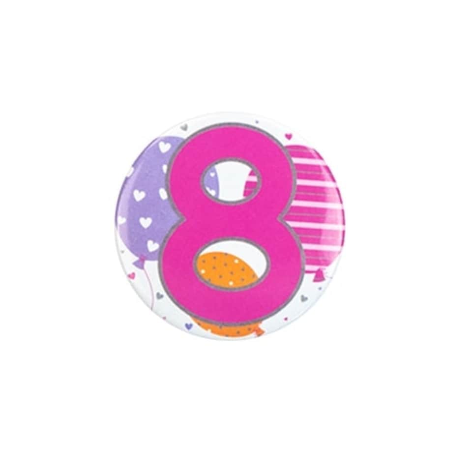 Age 8 Pink Small Badge 6cm