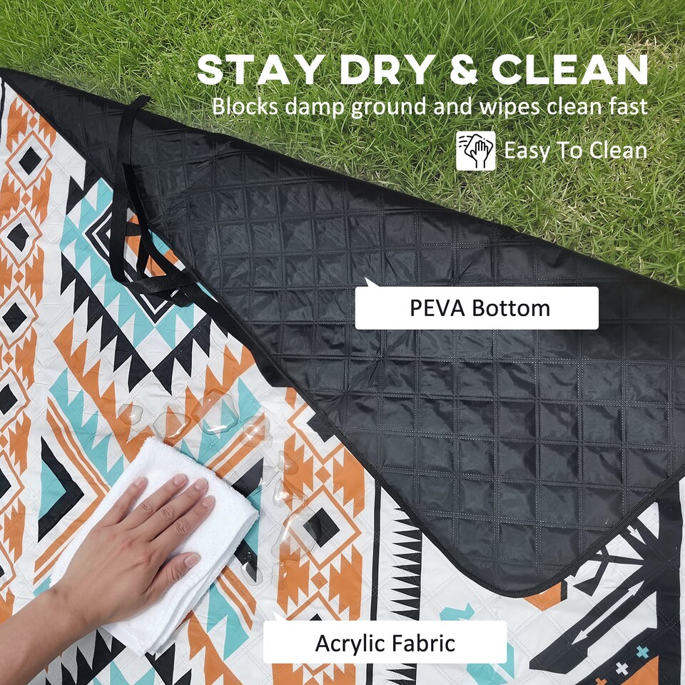 image 1 of Outsunny Picnic Blanket, 300x200CM Beach Blanket Outdoor Picnic Mat | Multi | Multi-coloured tribal geometric | 300 x 200 x 1 cm
