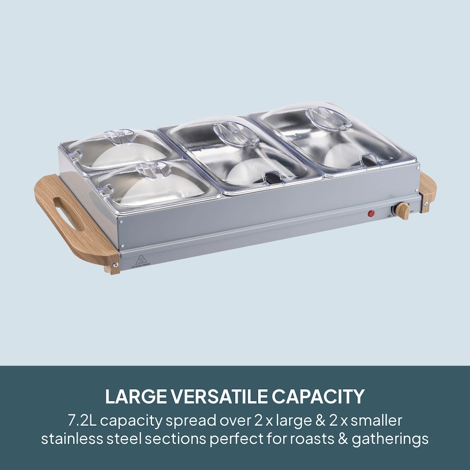 image 1 of Cooks Professional 4-Section Buffet Warmer 7.2L with Hotplate Function | Grey | Nordic Grey