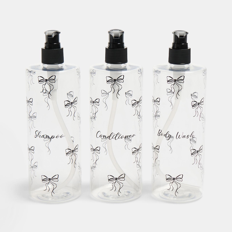 image 1 of OHS 3 Pack Bows Pump Dispenser Bottles Refillable Shampoo Containers