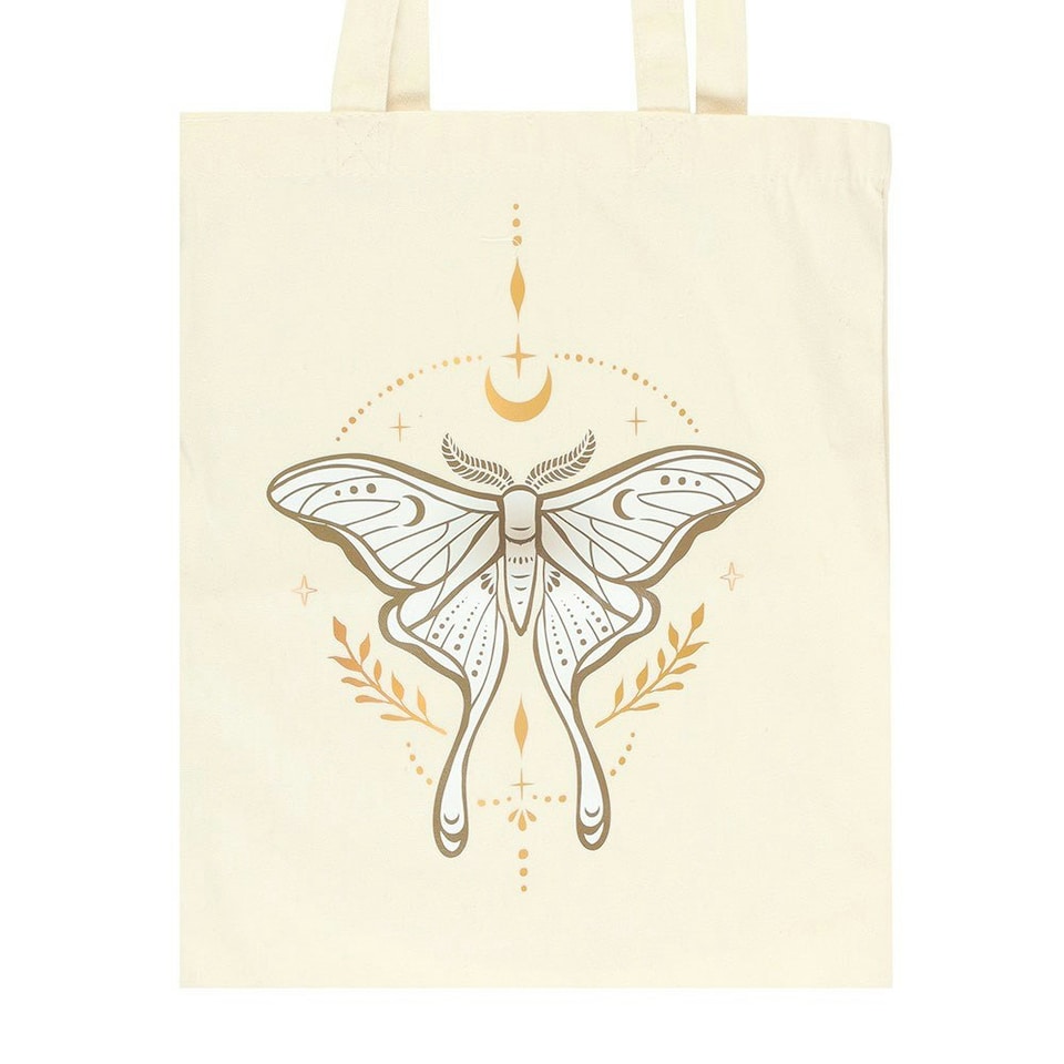 image 1 of Something Different Light Luna Moth Polycotton Tote Bag - Light Beige - One Size Cream