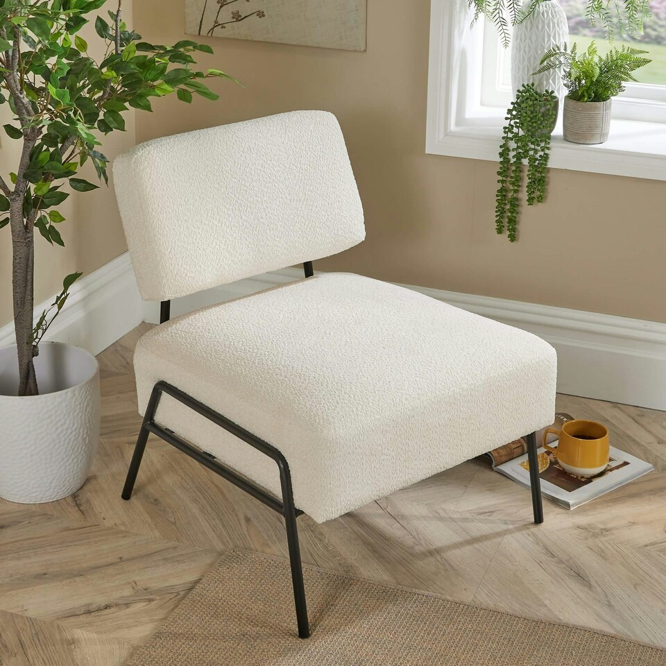 image 1 of Boucle Accent Chair Black Metal Legs Cream Modern Home Living Seating Furniture Green