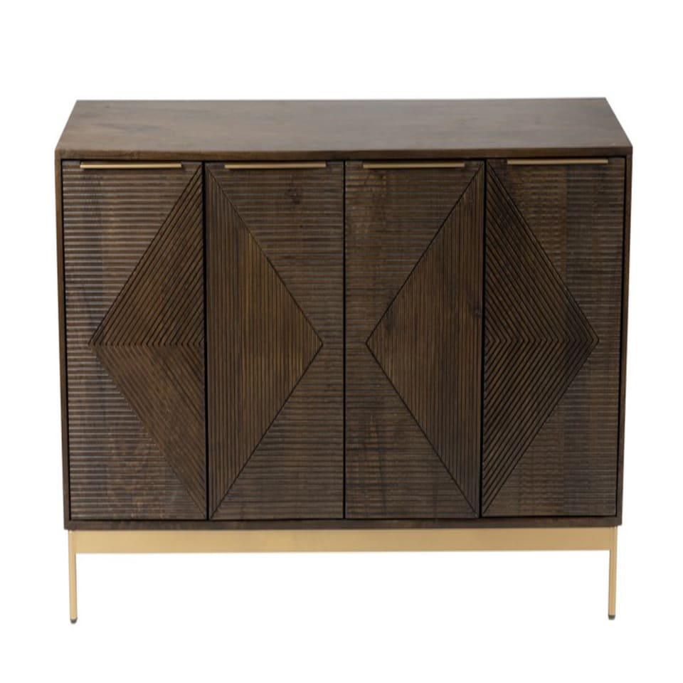 image 1 of Zaine Carving 4 Door Sideboard - Mango Wood - L40 x W138 x H76 cm - Dark Finish - Fully Assembled | Brown