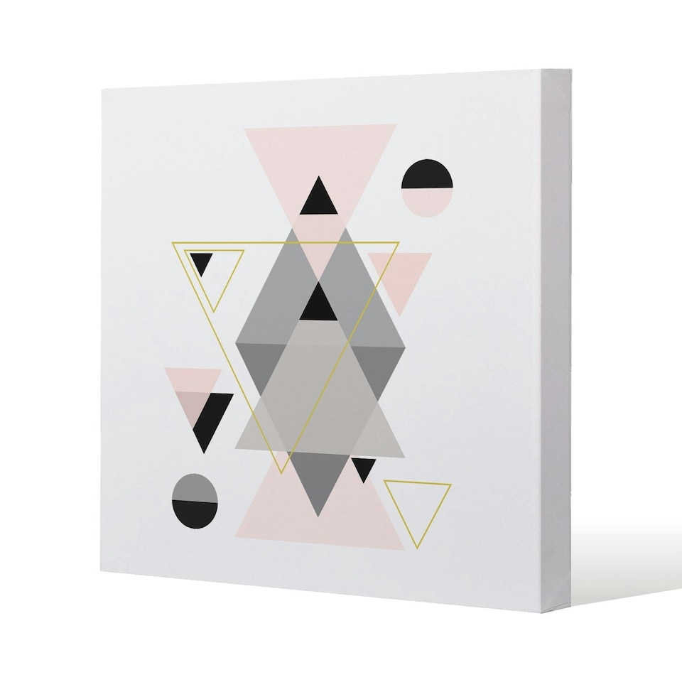 image 1 of Pink & Grey Geometric Triangles (Canvas Print) 127 x 127 x 4cm